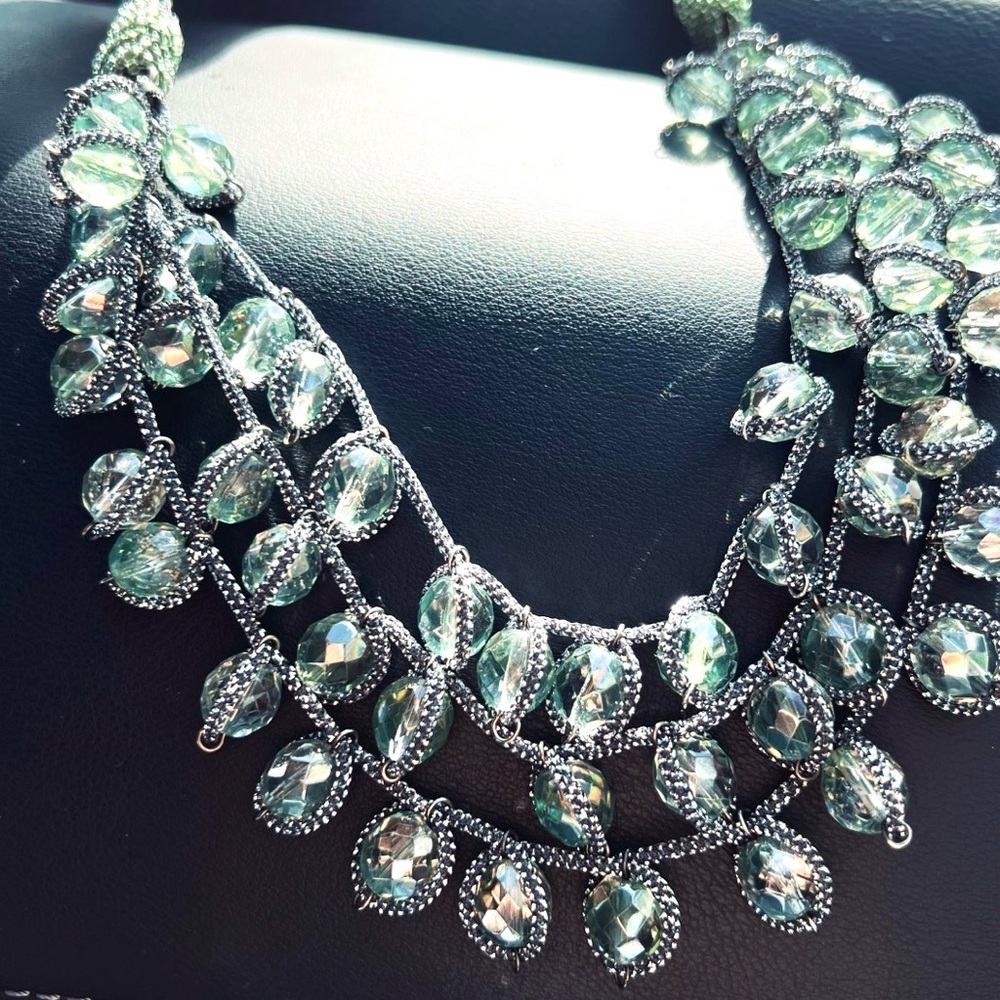 GIORGIO ARMANI Couture Runway Necklace/ Art Glass Beads, Silver Chains 24” RARE